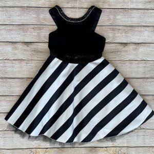 Erkut Formal Party Birthday Prom Gown Kids Girl Dress Black White stripes Sz 8/9